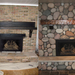 Novak Masonry Maple City MI, Before and After Stone Fireplace