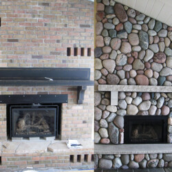 Novak Masonry Maple City MI, Before and After, Stone Fireplace
